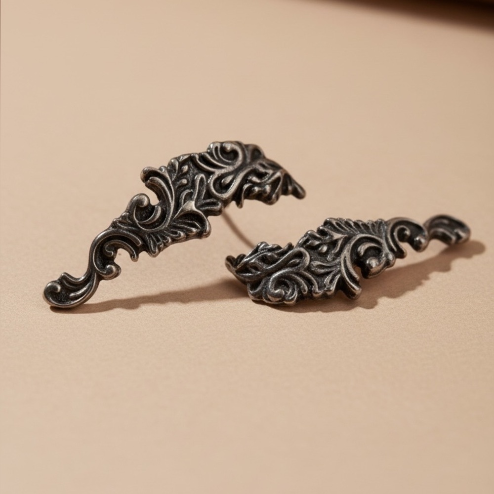 Vintage 925 Sterling Silver Climber Earrings Baroque Style Dangle Earrings
